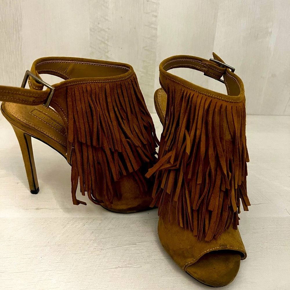 TOPSHOP fringe suede heels